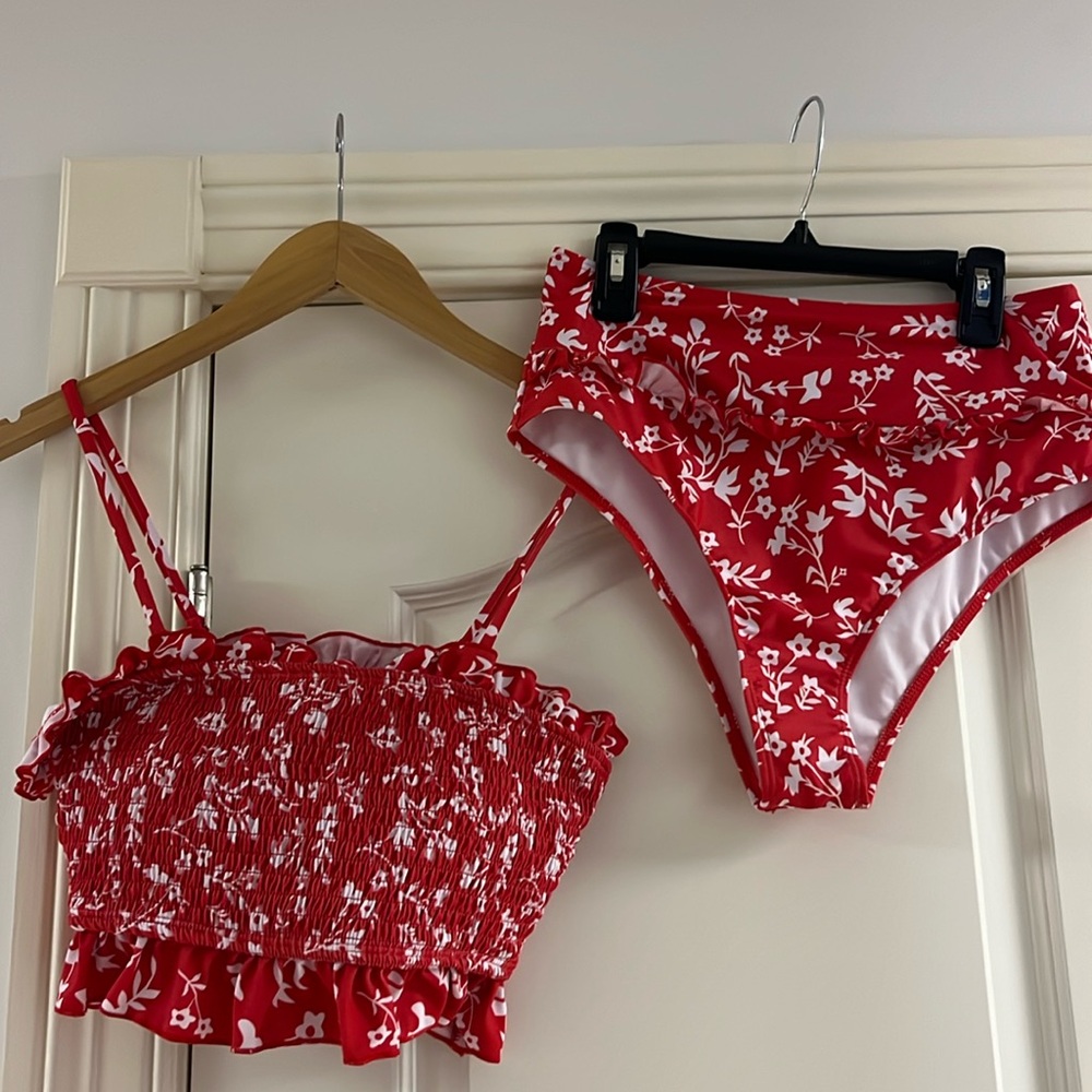 Amazon Red Floral Tankini Set